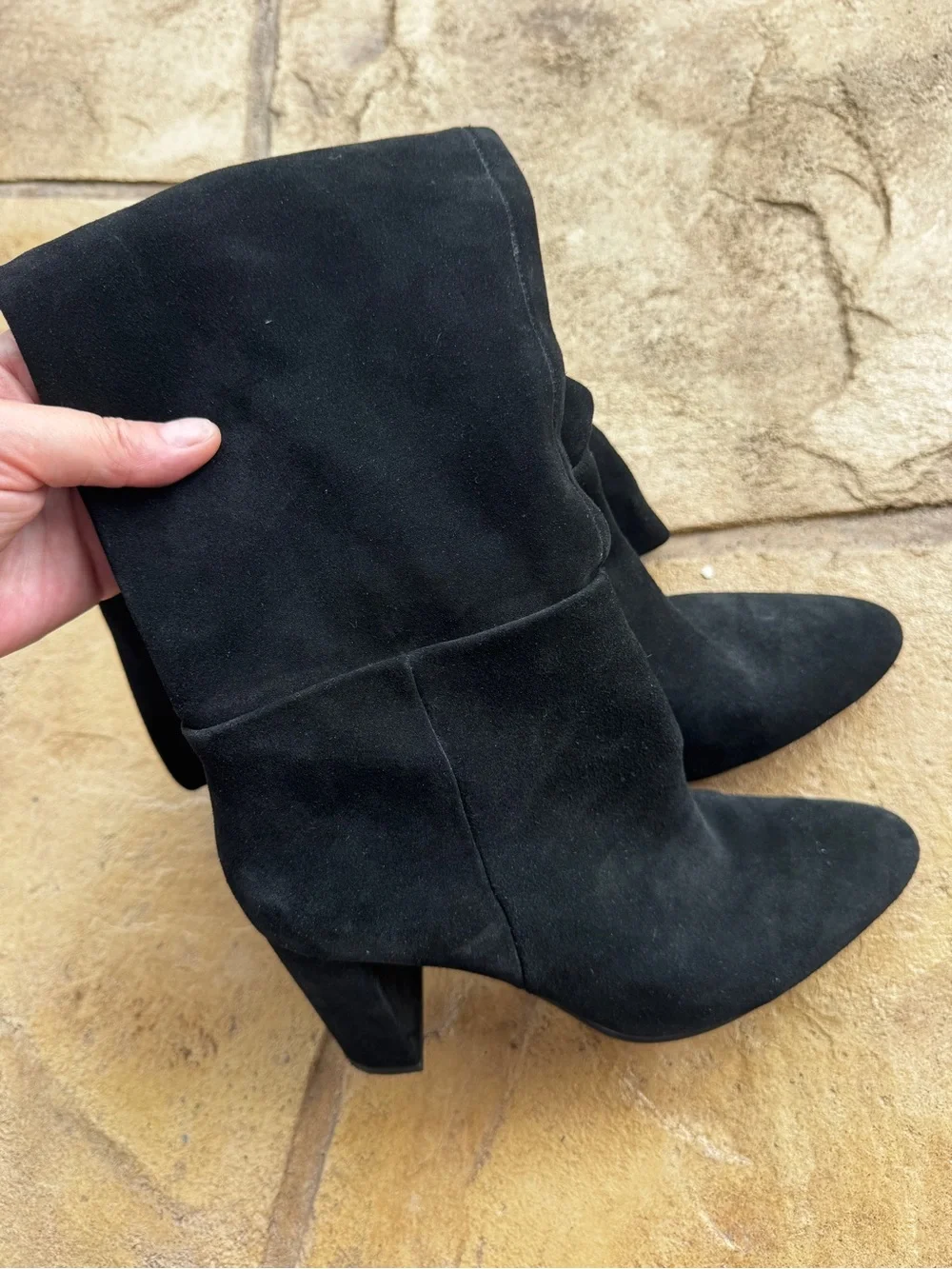 Zara Black Suede Knee High Boots EU 38 US 7.5 Block Heel Tall Boots